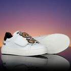 White & Black Teddy Bear Logo Trainers, 1, hi-res