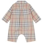 Beige Check Baby Romper, 1, hi-res