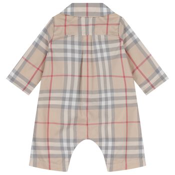 Beige Check Baby Romper