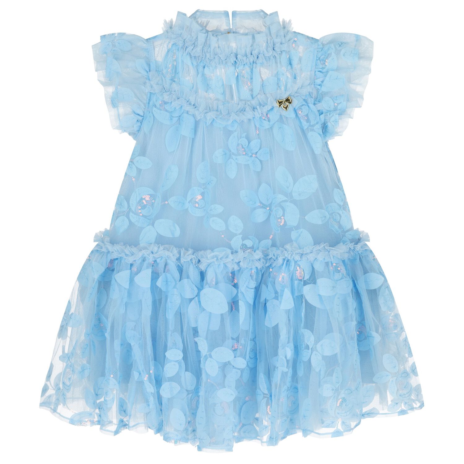 Girls Blue Embellished Tulle Dress, 1, hi-res