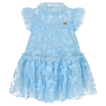 Girls Blue Embellished Tulle Dress