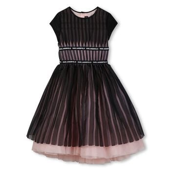 Girls Black & Pink Pleated Tulle Dress