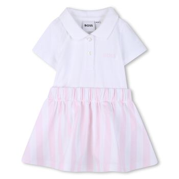 Younger Girls White & Pink Striped Polo Dress
