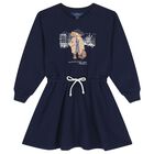 Girls Navy Blue Polo Bear Dress, 1, hi-res