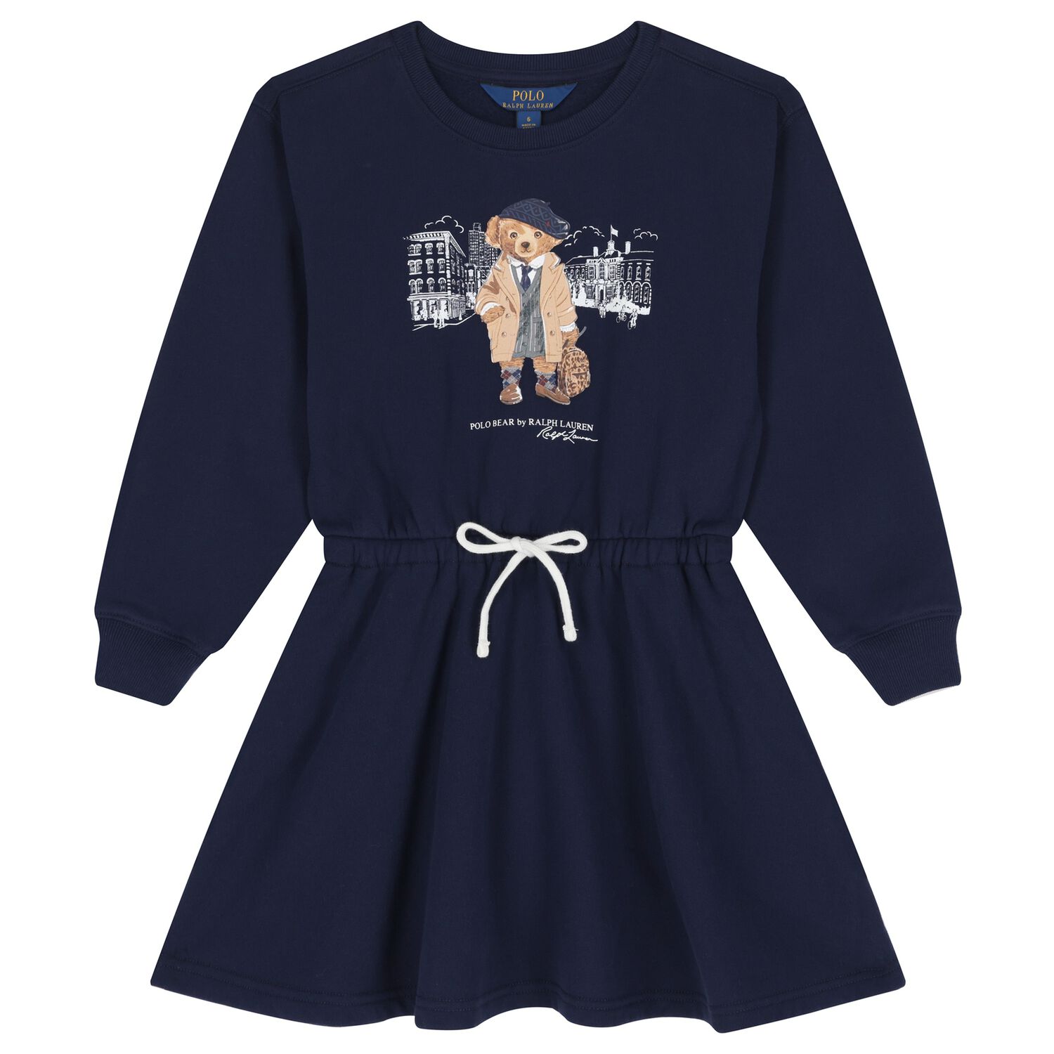 Girls Navy Blue Polo Bear Dress, 1, hi-res image number null