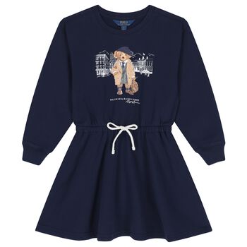 Girls Navy Blue Polo Bear Dress