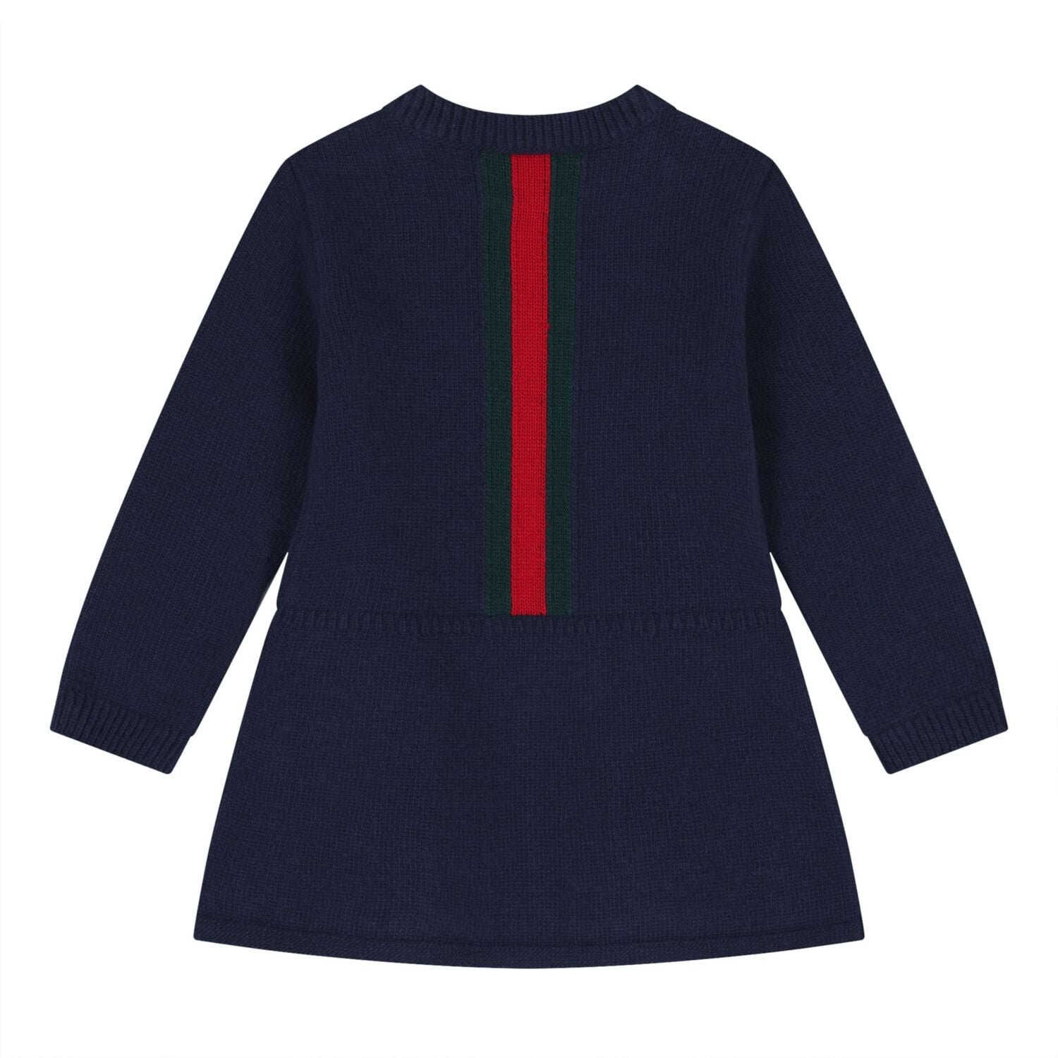 Baby Girls Navy Blue Web Striped Knit Dress, 1, hi-res