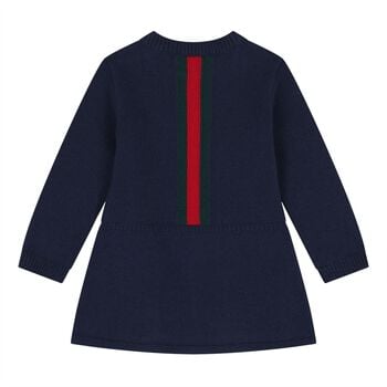 Baby Girls Navy Blue Web Striped Knit Dress