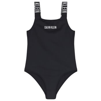 Girls Black Logo Swimsuit