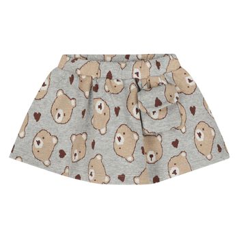 Younger Girls Grey Jacquard Teddy Bear Skirt