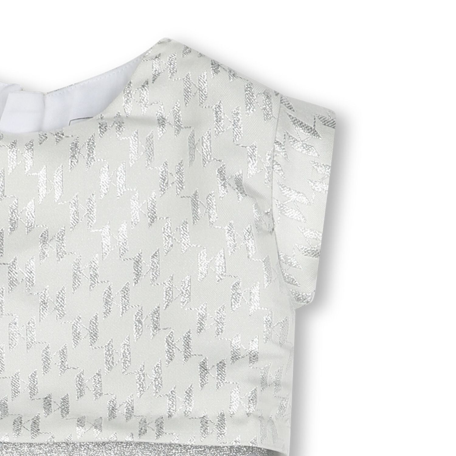 Younger Girls Ivory & Silver Logo Dress, 1, hi-res