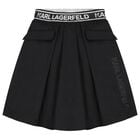 Girls Black Logo Skirt, 1, hi-res