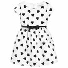Girls White & Black Heart Print Dress, 1, hi-res