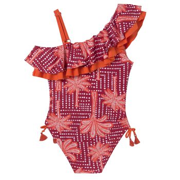 Girls Orange & Pink Palm Tree Swimsuit