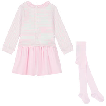 Baby Girls Pink & White Striped Dress Set