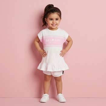 Baby Girls White & Pink Logo Dress Set