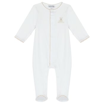 Baby White Teddy Embroidered Babygrow