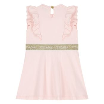 Younger Girls Pink & Gold Ruffled Logo Dress
