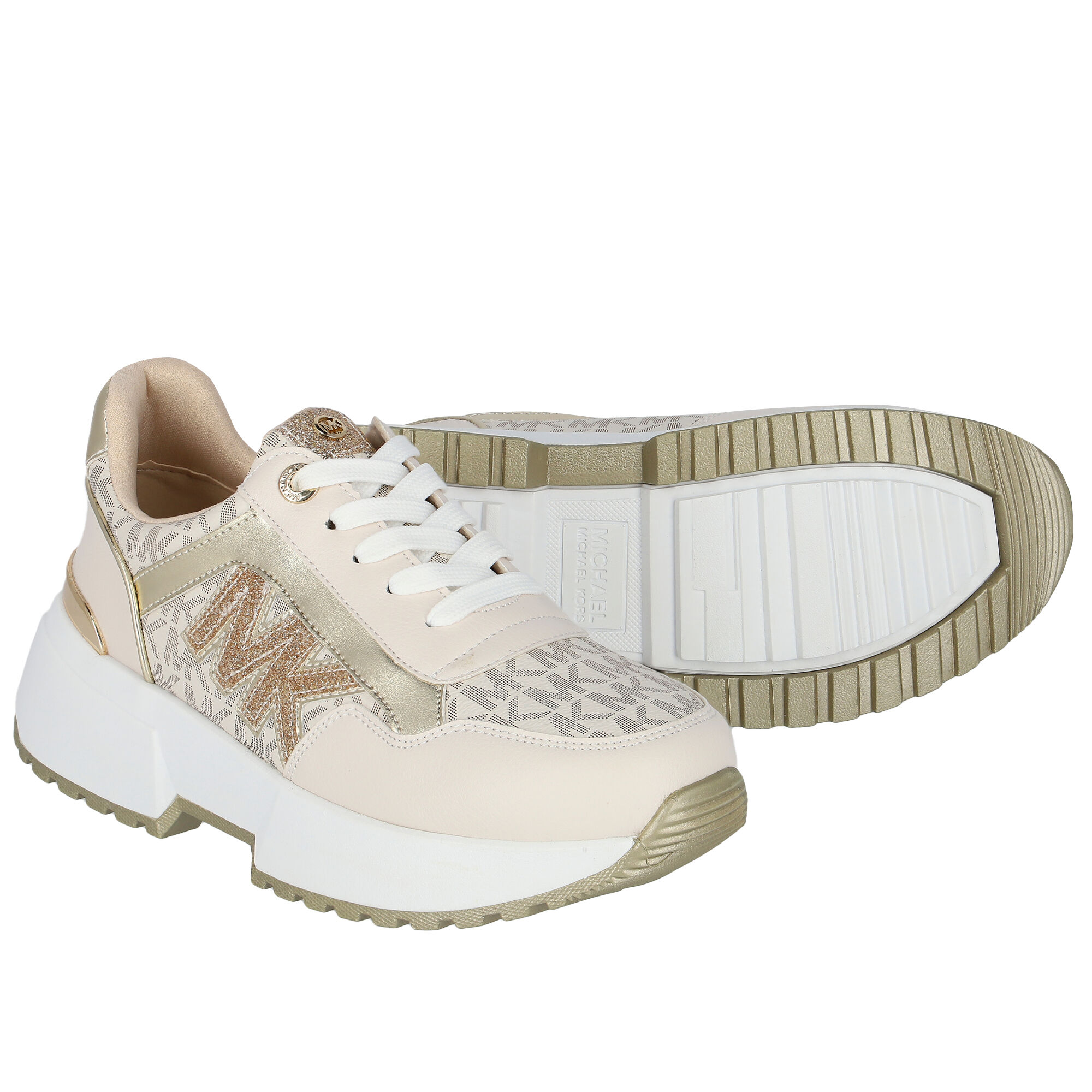 MICHAEL KORS Girls Ivory & Gold Logo Trainers | Junior