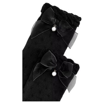 Girls Black Bow Knitted Socks