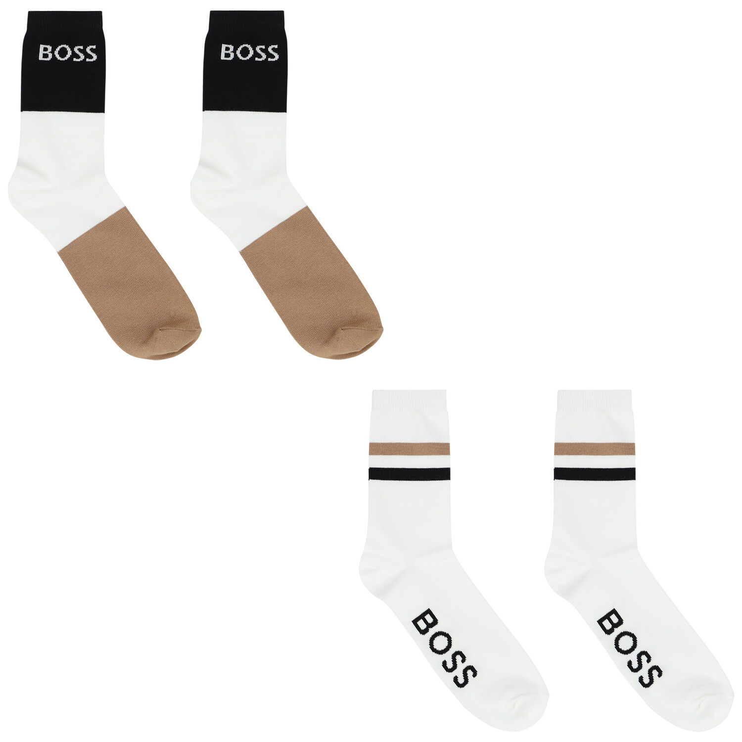Boys White, Black & Beige Socks (2 Pack), 1, hi-res image number null