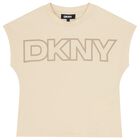 تيشيرت بنات بالشعار باللون البيج, 1, hi-res