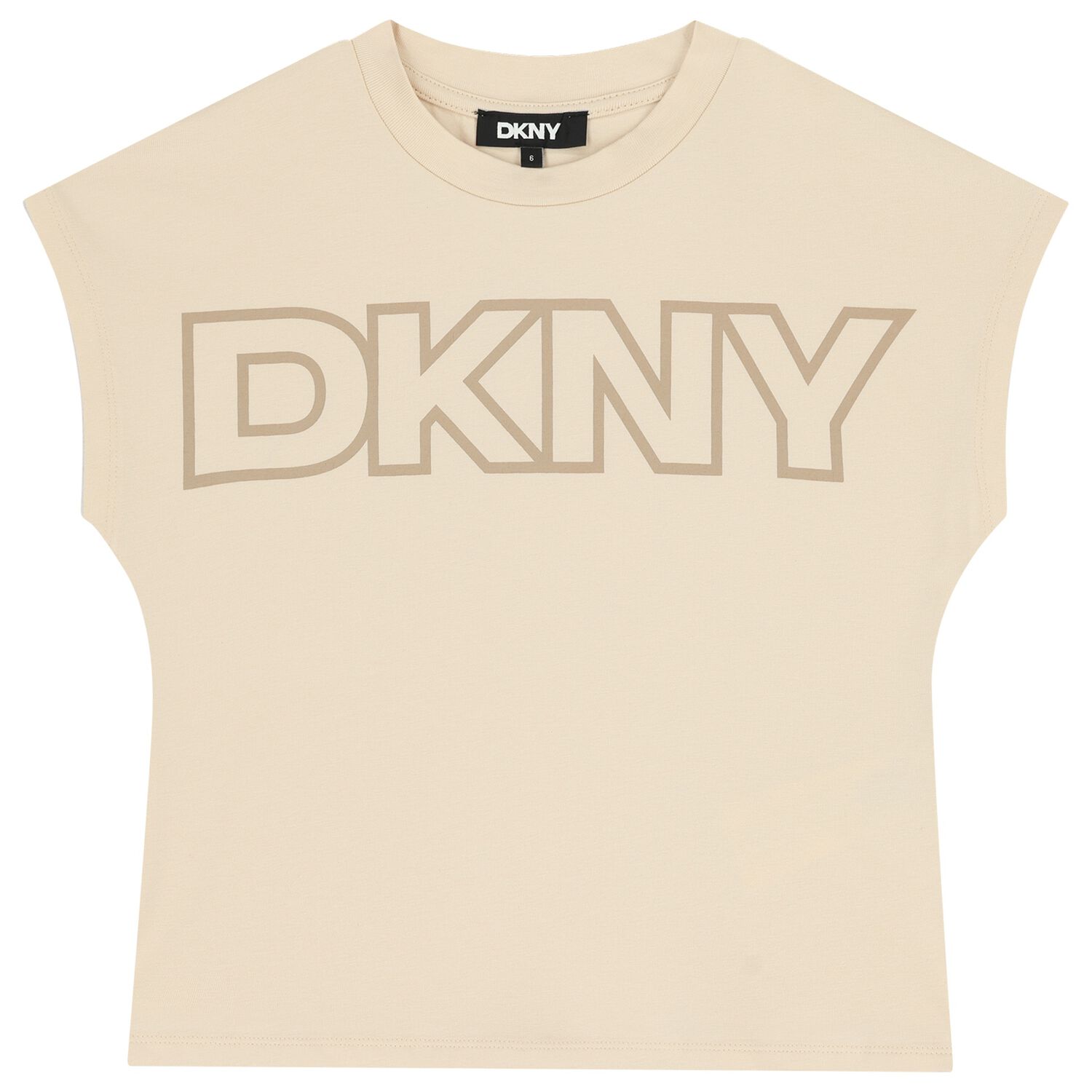 تيشيرت بنات بالشعار باللون البيج, 1, hi-res