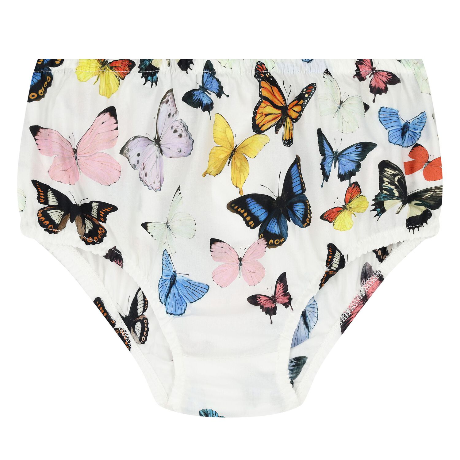 Younger Girls White & Blue Poplin Butterfly Print Dress, 1, hi-res
