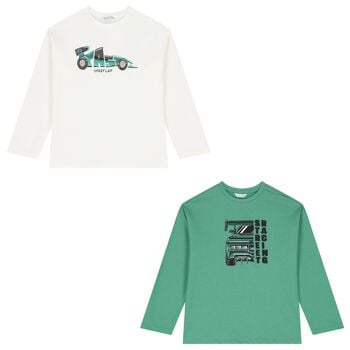Boys White & Green Racing Car T-Shirt ( 2pack )