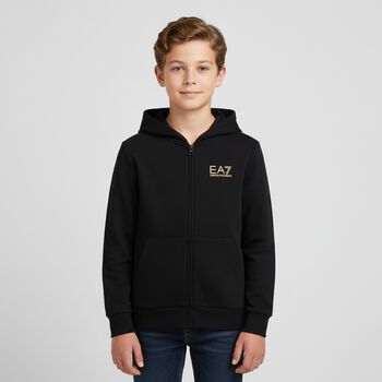 Boys Black Logo Hooded Zip Up Top, 1 Boys Black Logo Hooded Zip Up Top