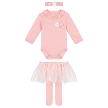Baby Girls Pink 3 Piece Bodysuit & Tutu Set
