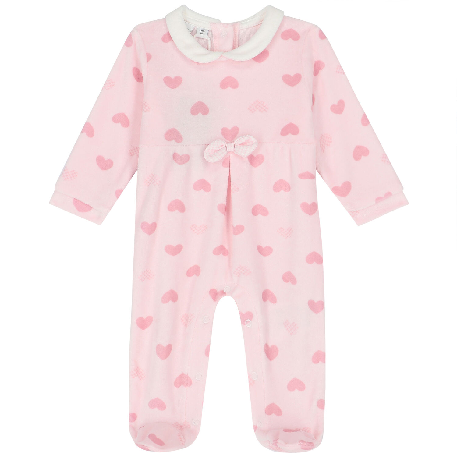 Baby Girls Pink Hearts Babygrow, 1, hi-res