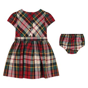 Baby Girls Red & Green Tartan Dress Set, 1 Baby Girls Red & Green Tartan Dress Set