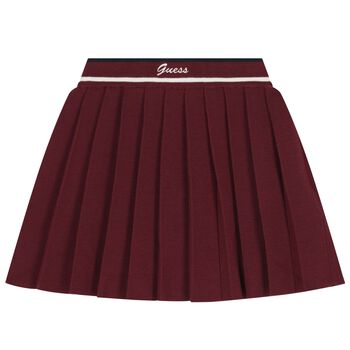 Girls Burgundy Logo Pleated Skirt