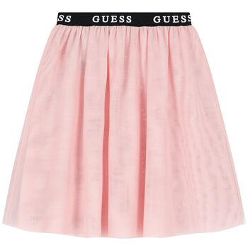 Girls Pink Mesh Logo Skirt