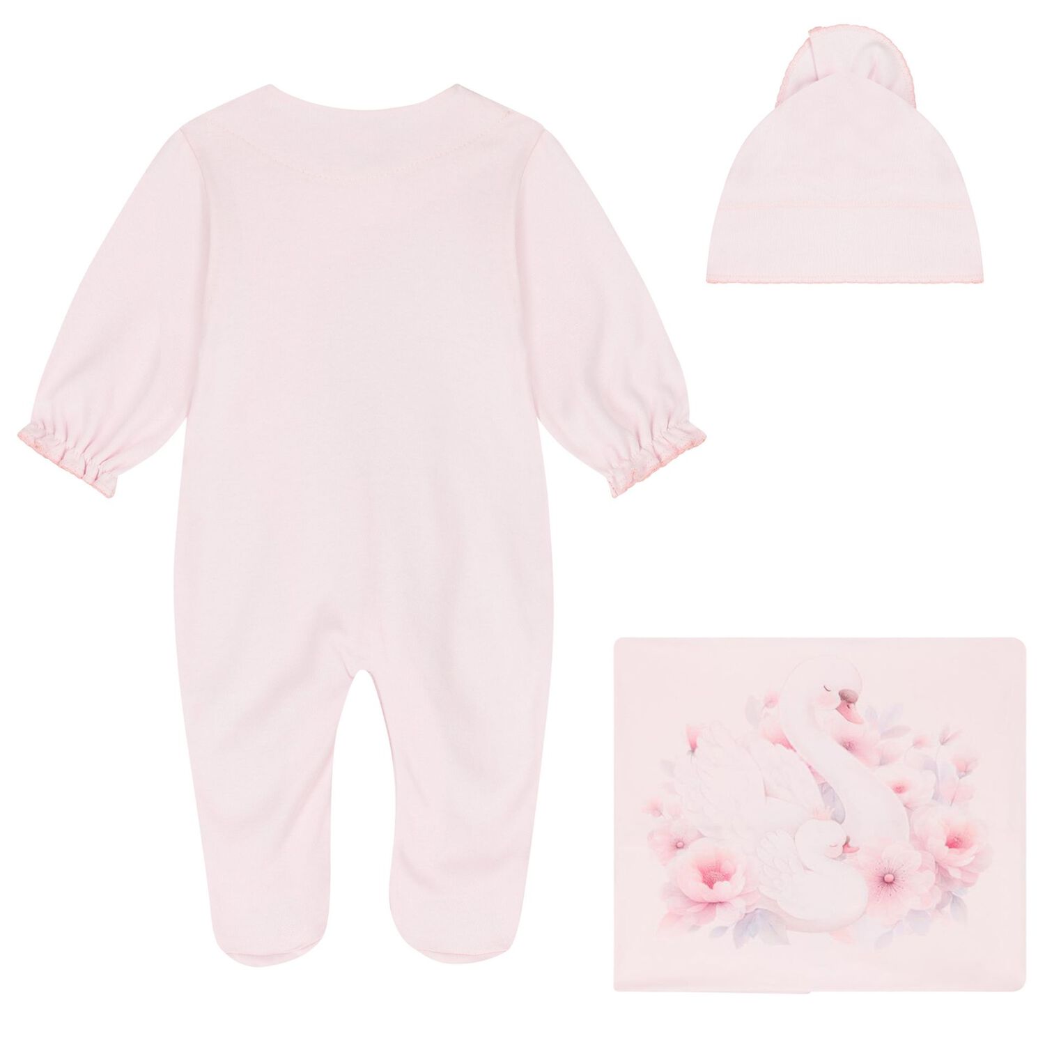 Baby Girls Pink Swan Babygrow Set, 1, hi-res image number null
