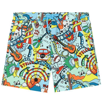 Boys Blue Printed Swim Shorts