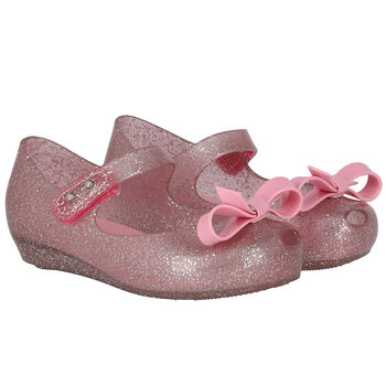 Younger Girls Pink Bow Jelly Shoes