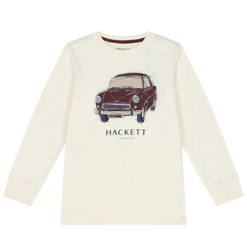 Boys Ivory Vintage Car Logo Long Sleeve Top