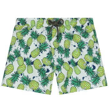 Boys White & Green Pineapple Swim Shorts