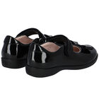 Girls Black Logo Bow Leather Shoes, 1, hi-res