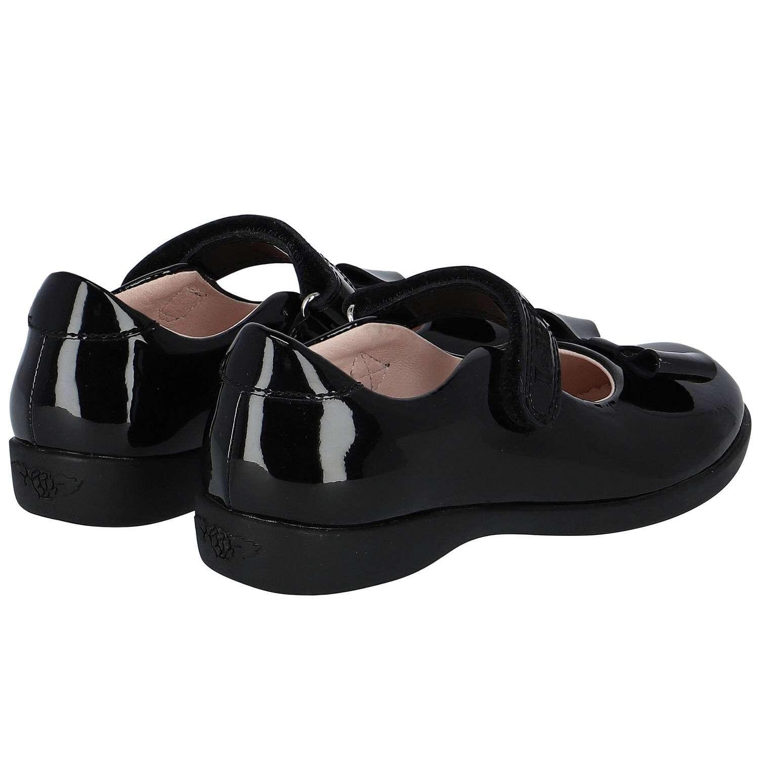 Girls Black Logo Bow Leather Shoes, 1, hi-res