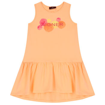 Girls Orange Logo Dress