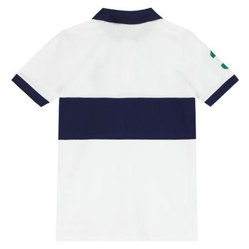 Boys White & Navy Logo Polo Shirt