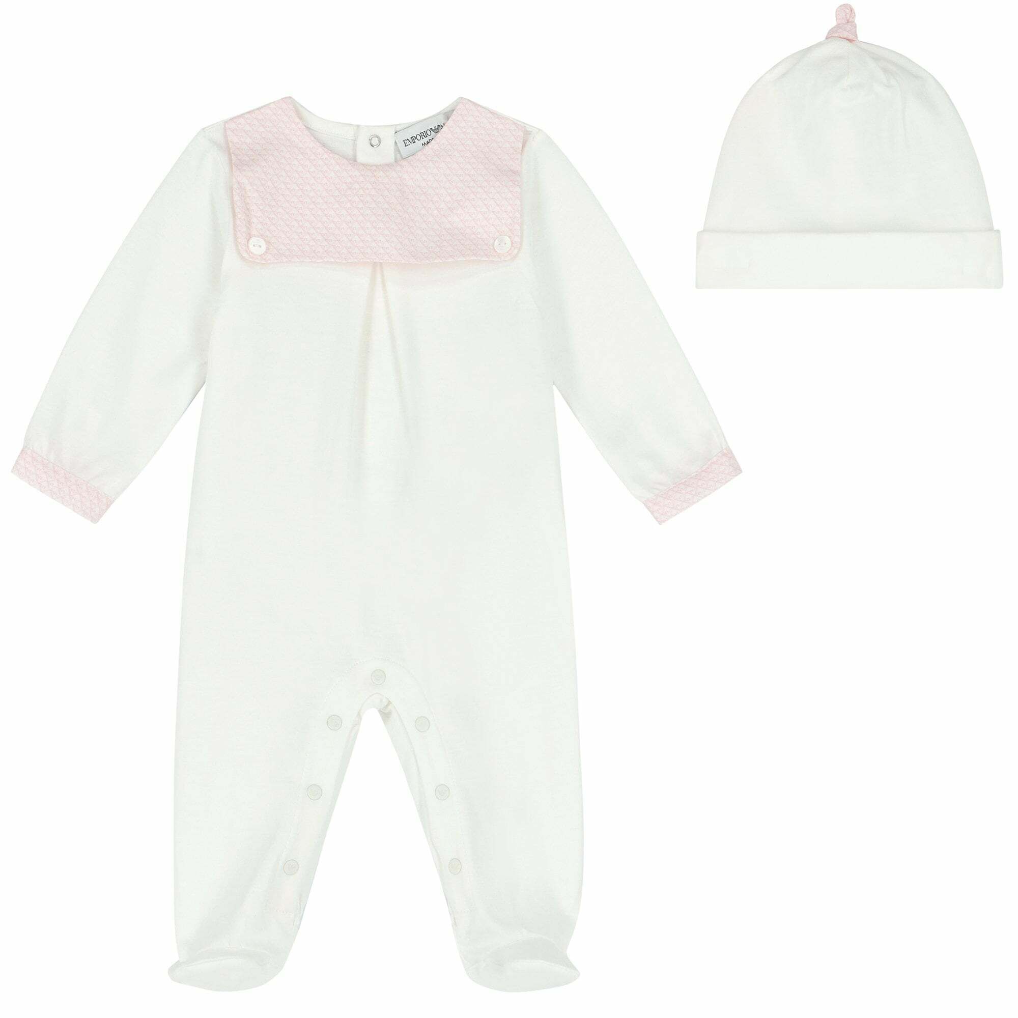 Emporio Armani Baby Girls Ivory Pink Logo Babygrow Hat Set Junior Couture USA