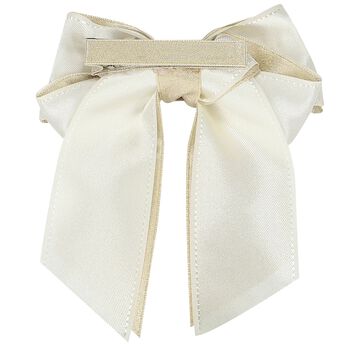 Girls Gold & Ivory Ribbon Bow Hair Clip