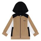 Younger Boys Beige, White & Black Hooded Zip Up Top, 1, hi-res