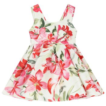 Girls Ivory Floral Satin Dress