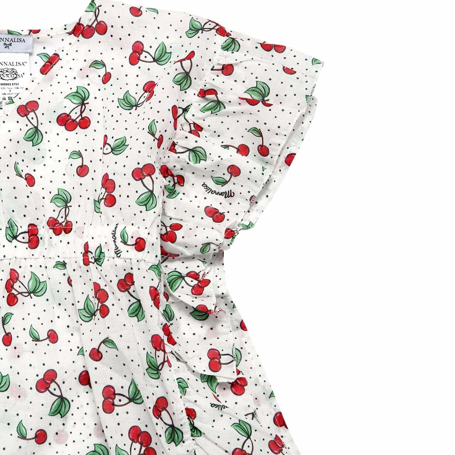 Girls White & Red Cherry Print Beach Dress, 1, hi-res image number null