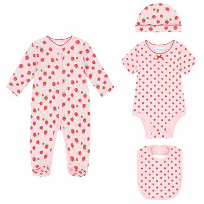 Baby Girls Pink Strawberry Babygrow Set